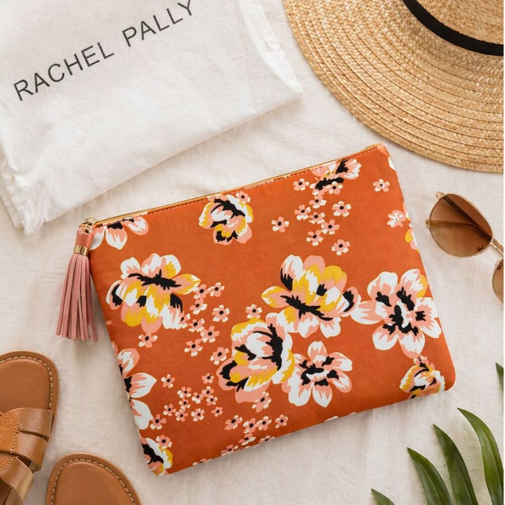 Rachel Pally Zahara Reversible Clutch Orange Floral Vegan Leather NWOT